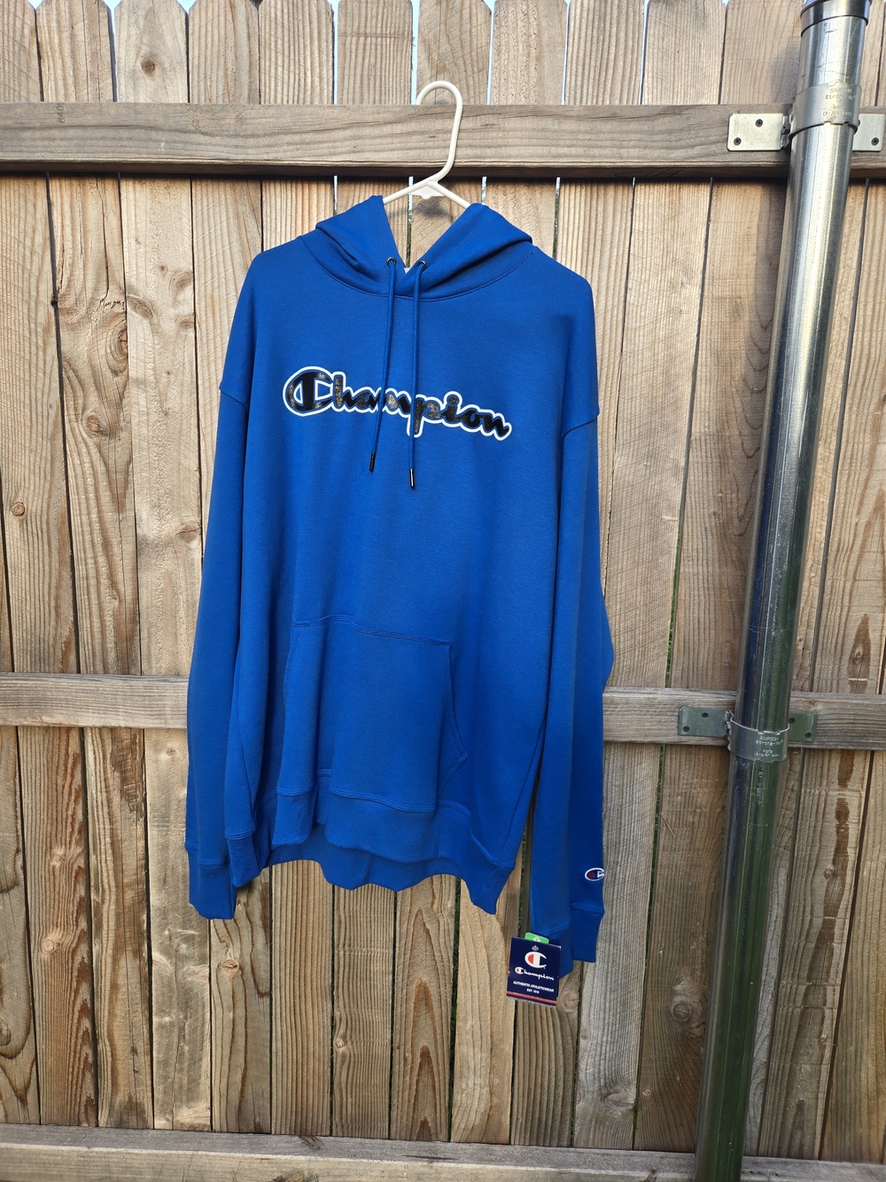 Champion Men's Blue Logo Hoodie Sweatshirt